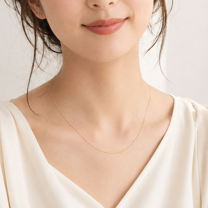 金 ネックレス 18金 通販 日本製 ネックレスチェーン チェーンネックレス 18K 長さ50cm チェーン k18 太さ1.0mm カットボールネックレス 金の画像