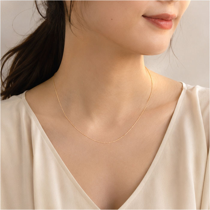 金 ネックレス 18金 通販 日本製 ネックレスチェーン チェーンネックレス 18K 長さ50cm チェーン k18 太さ1.0mm カットボールネックレス 金の画像