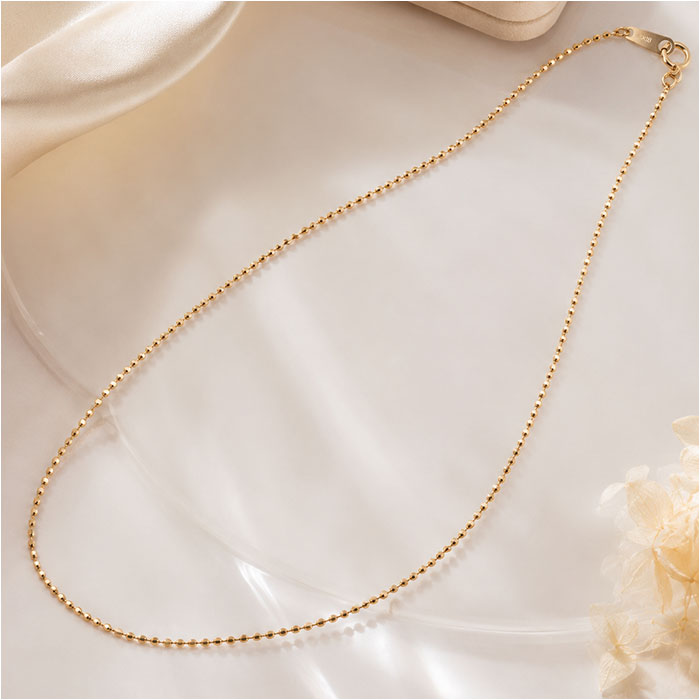 金 ネックレス 18金 通販 日本製 ネックレスチェーン チェーンネックレス 18K 長さ50cm チェーン k18 太さ1.0mm カットボールネックレス 金の画像