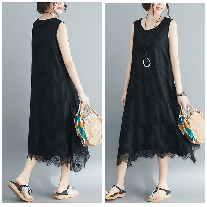 マキシワンピース 通販マキシワンピース ノースリーブ ワンピース ワンピ ロング丈 ミモレ丈 Uネック ラウンドネック フレア 無地 シンプル マキシワンピース | ブランド登録なし | 10