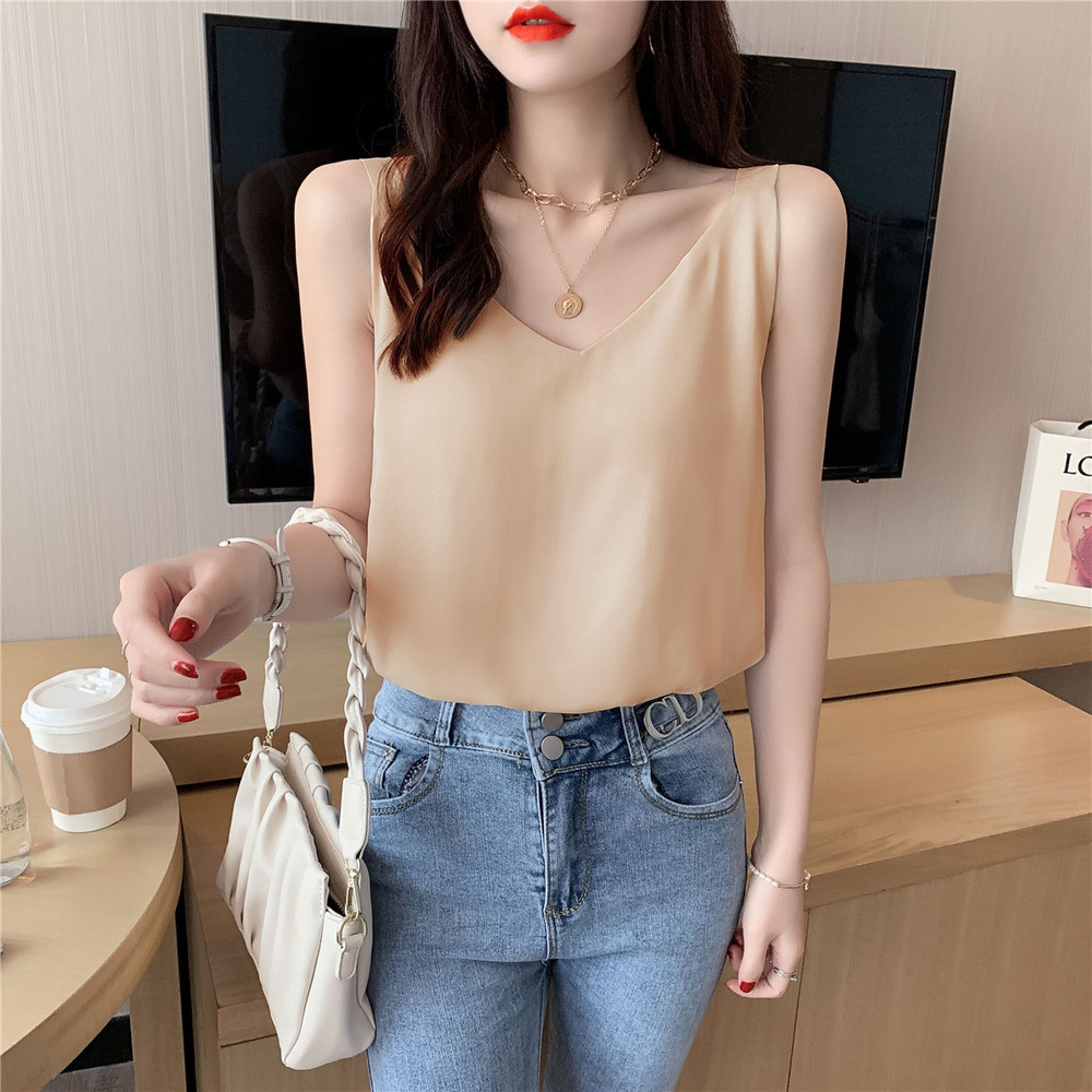 キャミソール レディース アウター インナー 通販 キャミ タンクトップ Vネック ｔシャツ シャツ ダブルレイヤー ゆったり スリム ブラック ブルー キャミソール | KINNER | 04