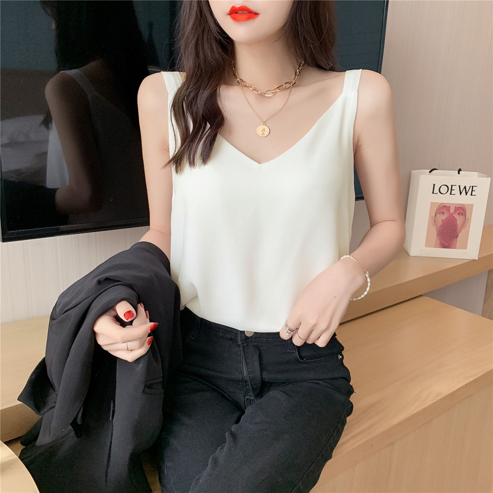 キャミソール レディース アウター インナー 通販 キャミ タンクトップ Vネック ｔシャツ シャツ ダブルレイヤー ゆったり スリム ブラック ブルー キャミソール | KINNER | 01