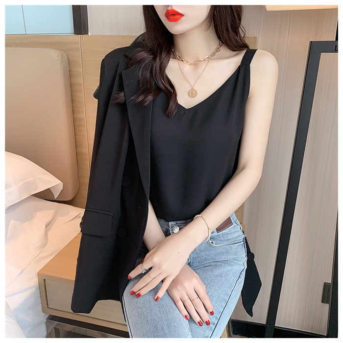 キャミソール レディース アウター インナー 通販 キャミ タンクトップ Vネック ｔシャツ シャツ ダブルレイヤー ゆったり スリム ブラック ブルー キャミソール | KINNER | 09