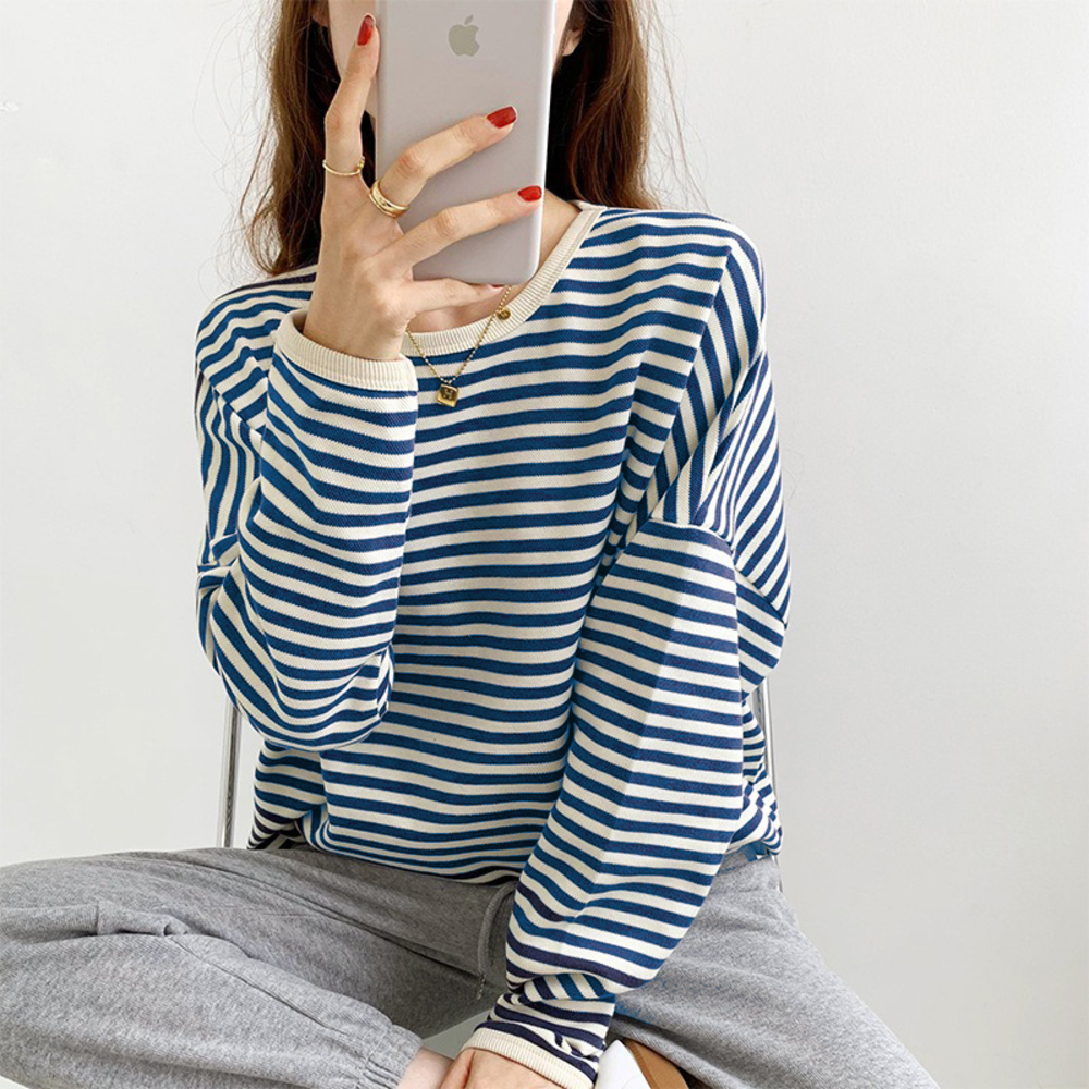 カットソー 長袖 レディース 通販 ロンt 薄手 Tシャツ 縞模様 しましま 縞柄 ラウンドネック オブロングネック ボートネック ボーダー カジュアル  カットソー | ブランド登録なし | 03