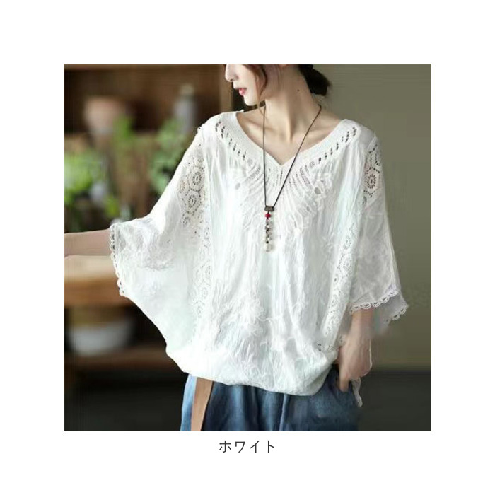 レース 通販レース トップス 半袖 ブラウス レディース 刺繍ブラウス Tシャツ プルオーバー ゆったり 春夏 刺繍 ドルマン 春 可愛い 夏 体型カバー  レース | ブランド登録なし | 12