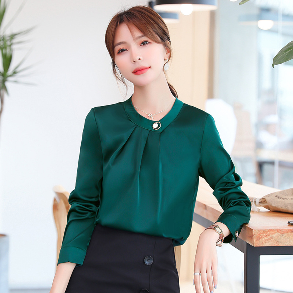 ブラウス オフィス 長袖 通販 サテン シャツ プルオーバー レディース スタンドカラー おしゃれ きれいめ 上品 フォーマル シンプル ビジネス 入園式 ブラウス |  | 03