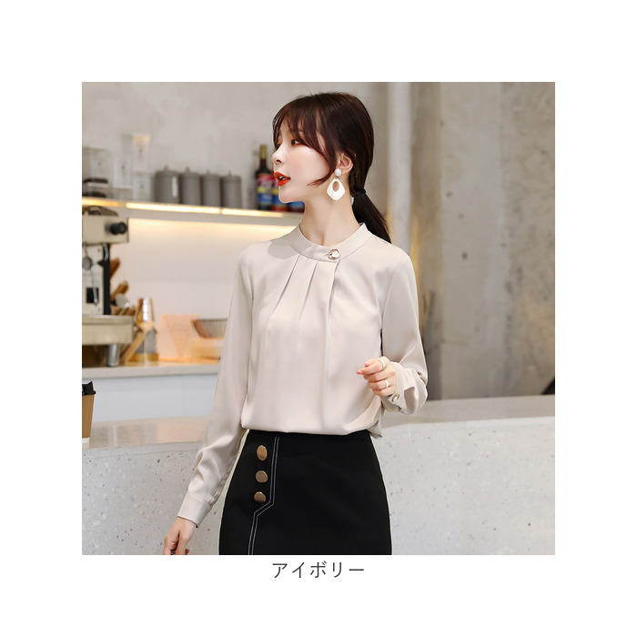 ブラウス オフィス 長袖 通販 サテン シャツ プルオーバー レディース スタンドカラー おしゃれ きれいめ 上品 フォーマル シンプル ビジネス 入園式 ブラウス |  | 21