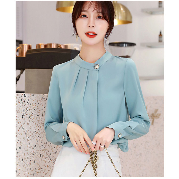 ブラウス オフィス 長袖 通販 サテン シャツ プルオーバー レディース スタンドカラー おしゃれ きれいめ 上品 フォーマル シンプル ビジネス 入園式 ブラウス |  | 09