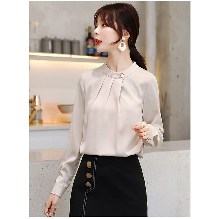 ブラウス オフィス 長袖 通販 サテン シャツ プルオーバー レディース スタンドカラー おしゃれ きれいめ 上品 フォーマル シンプル ビジネス 入園式 ブラウス |  | 10