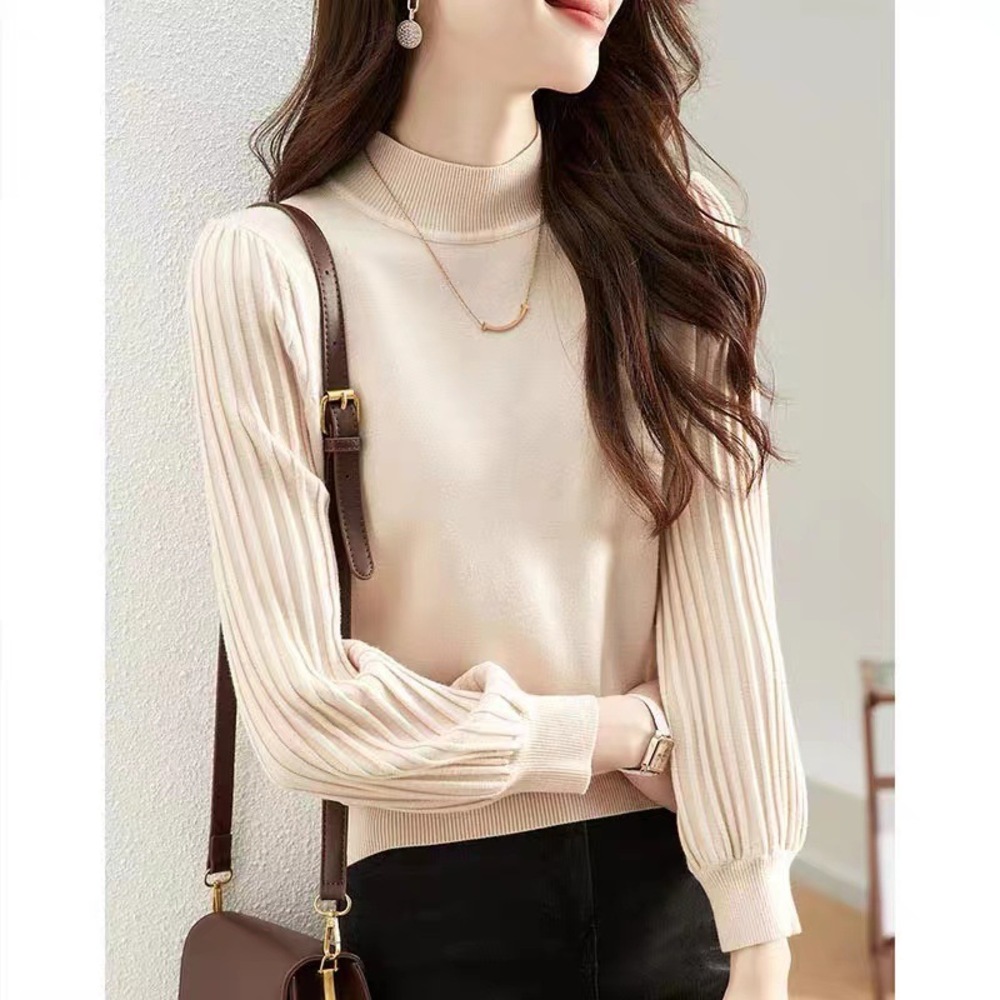 ハイネック ニット 秋冬 レディース 通販 セーター ハーフタートルネック 薄手 秋 冬 薄い 長袖 プリーツ 袖 パフスリーブ ボリュームスリーブ ハイネック | BACKYARD FAMILY | 03