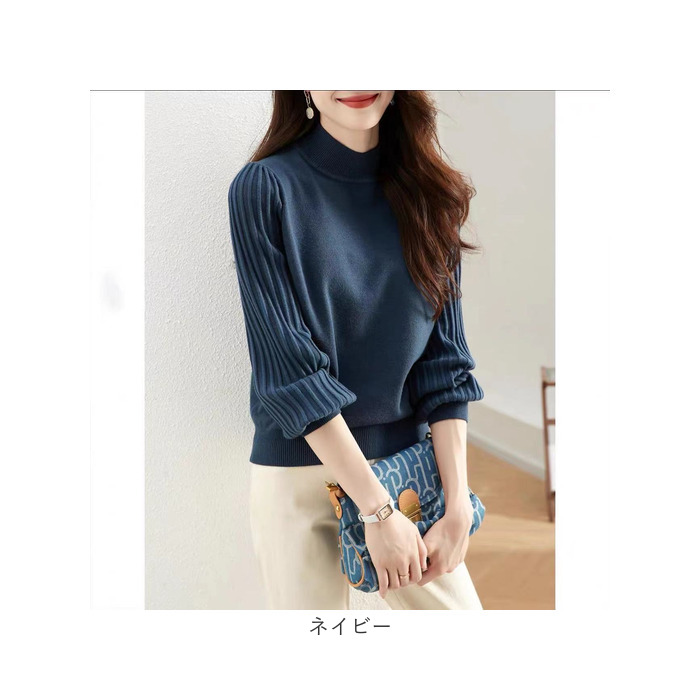 ハイネック ニット 秋冬 レディース 通販 セーター ハーフタートルネック 薄手 秋 冬 薄い 長袖 プリーツ 袖 パフスリーブ ボリュームスリーブ ハイネック |  | 13