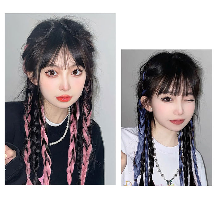 カラーエクステ 通販 2本セット ウィッグ 三つ編み 編み込み ロングヘア ヘアエクステンション エクステ おしゃれ ヘアエクステ つけ毛 かわいい カラーエクステ | BACKYARD FAMILY | 08