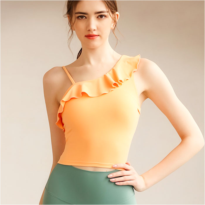 ヨガ トップス 通販 ヨガウェア フリル半袖 ショルダーストラップ 女性 レディース ノースリーブ 通気性 柔らかい 吸湿性 速乾性 カップ取り外し ヨガ |  | 03