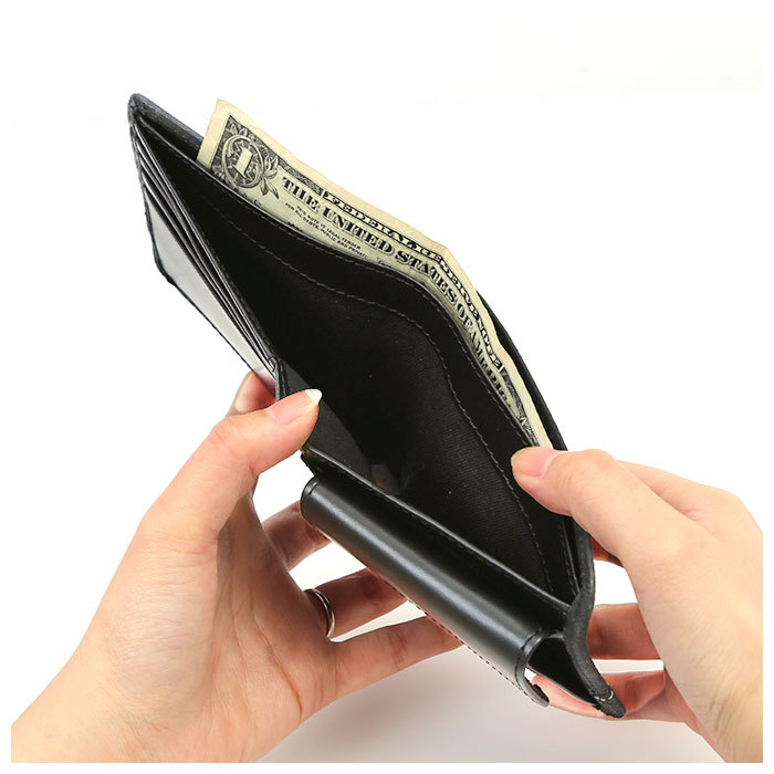 ブラックレザー 二つ折り財布 バイカラークレストブリッジチェック2つ折りウォレット（ウォレット