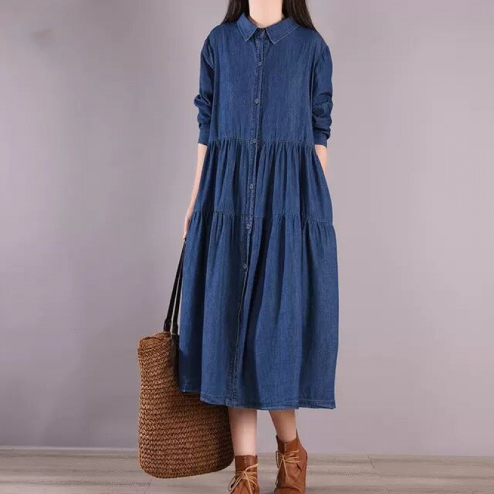 デニム ロング 通販 長袖ワンピース ロングワンピース ワンピース シャツワンピ 長袖 ワンピ デニムワンピース 前開き ボタン シンプル きれいめ | BACKYARD FAMILY | 01