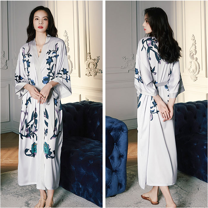 バスローブ レディース シルクタッチ 通販 ガウン ナイトウェア ルームウェア 部屋着 薄手 サテン お風呂あがり お風呂上がり ナイトガウン ロング バスローブ |  | 02