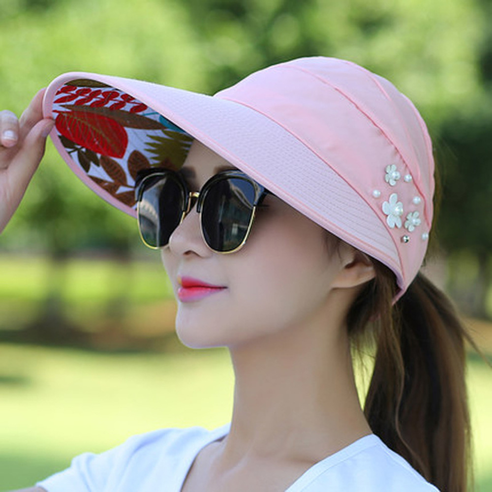 有名ブランド レディース ピンク サンバイザー 日よけ 紫外線 UV 帽子 晴雨兼用