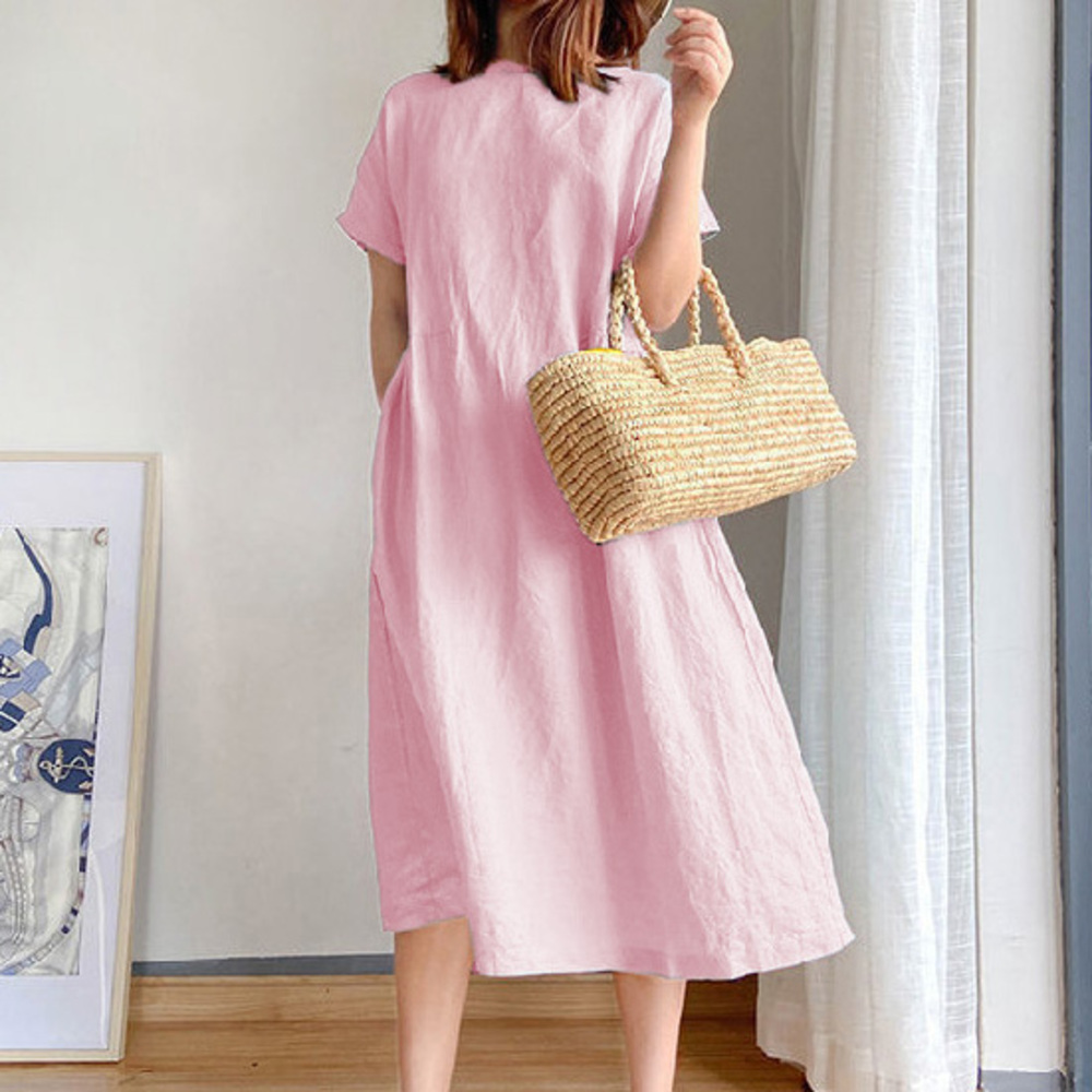 コットンリネン ワンピース 半袖 通販 ロングワンピース ワンピ