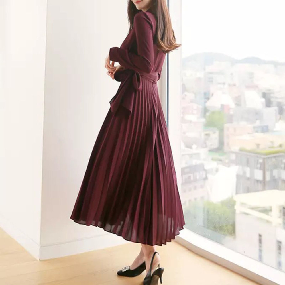 ワンピース レディース プリーツ きれいめ 通販 プリーツワンピース プリーツスカート ワンピ クロスボーダードレス フォーマル 長袖 ロング丈 ワンピース | BACKYARD FAMILY | 01