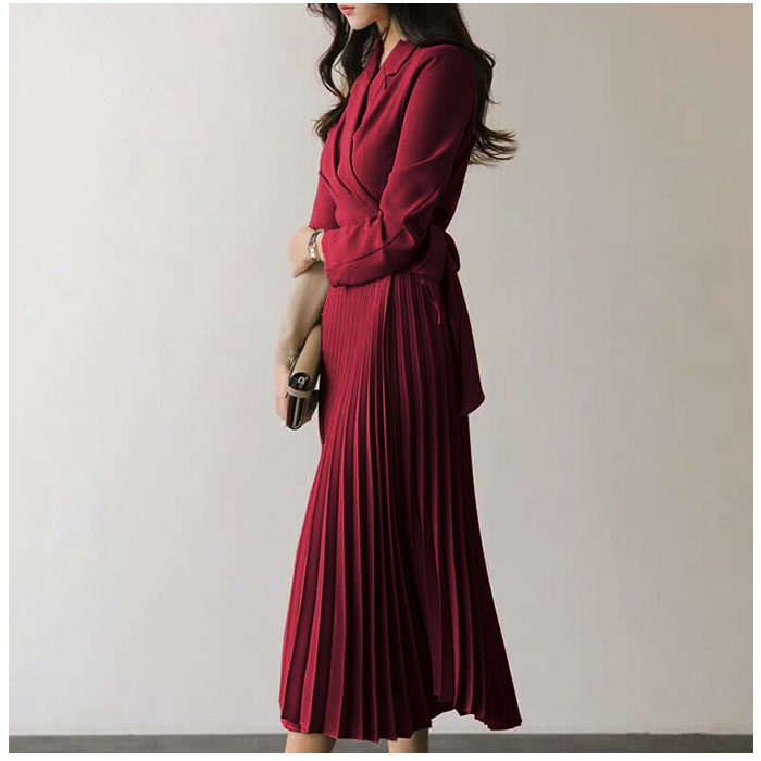 ワンピース レディース プリーツ きれいめ 通販 プリーツワンピース プリーツスカート ワンピ クロスボーダードレス フォーマル 長袖 ロング丈 ワンピース | BACKYARD FAMILY | 05