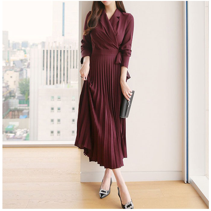 ワンピース レディース プリーツ きれいめ 通販 プリーツワンピース プリーツスカート ワンピ クロスボーダードレス フォーマル 長袖 ロング丈 ワンピース | BACKYARD FAMILY | 06