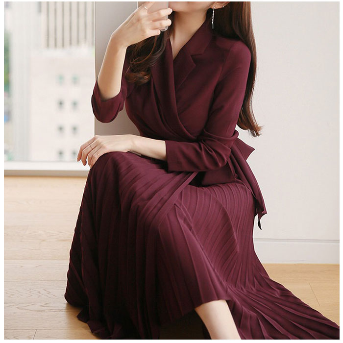 ワンピース レディース プリーツ きれいめ 通販 プリーツワンピース プリーツスカート ワンピ クロスボーダードレス フォーマル 長袖 ロング丈 ワンピース | BACKYARD FAMILY | 07