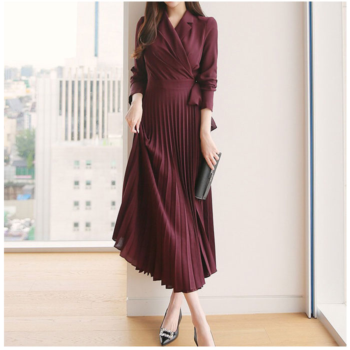 ワンピース レディース プリーツ きれいめ 通販 プリーツワンピース プリーツスカート ワンピ クロスボーダードレス フォーマル 長袖 ロング丈 ワンピース | BACKYARD FAMILY | 08