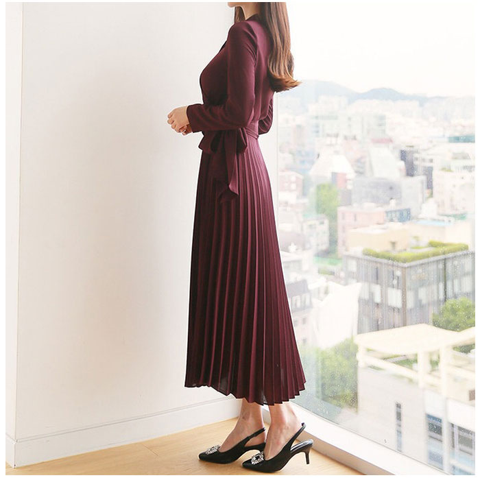 ワンピース レディース プリーツ きれいめ 通販 プリーツワンピース プリーツスカート ワンピ クロスボーダードレス フォーマル 長袖 ロング丈 ワンピース | BACKYARD FAMILY | 09