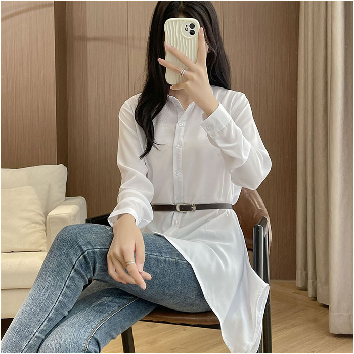 ロングシャツ レディース 長袖 通販 チュニックブラウス ブラウス ゆるシャツ トップス ロング ロング丈 シャツワンピース ワンピ きれいめ ロングシャツ |  | 05