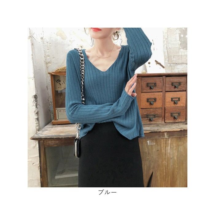 ニット レディース 長袖 通販 セーター ニットセーター ニットトップス リブニット インナー Vネック ブイネック 冬 秋冬 おしゃれ シンプル 無地 ニット |  | 11