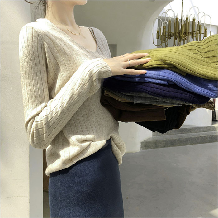 ニット レディース 長袖 通販 セーター ニットセーター ニットトップス リブニット インナー Vネック ブイネック 冬 秋冬 おしゃれ シンプル 無地 ニット |  | 07