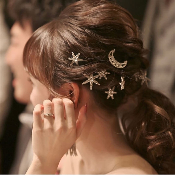 ブライダル ヘアアクセサリー 通販 ヘアピン 6本セット 星 大きめ スターモチーフ 月モチーフ おしゃれ 大人 結婚式 花嫁 披露宴 パーティー 二次会 ブライダル |  | 09