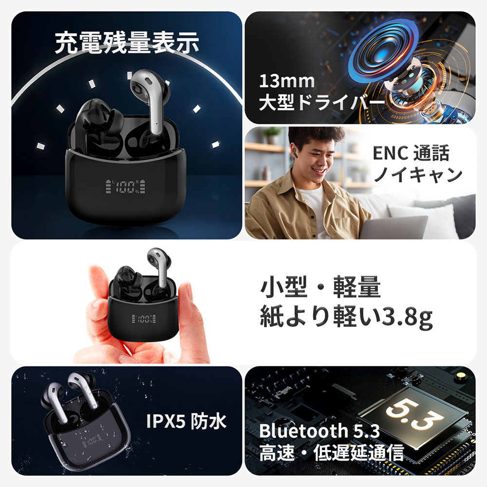 【新品未使用】Bluetoothワイヤレスイヤホンセット ワイヤレスイヤホン ヘッドセット 2個セット Bluetooth iPhone