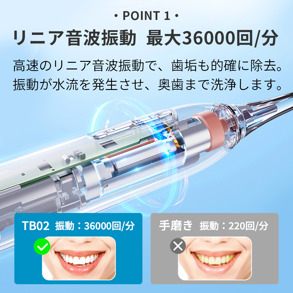 電動歯ブラシ リニア音波式電動歯ブラシ 通販 音波式電動歯ブラシ 歯ブラシ 電動ハブラシ MiLink TB02 歯ぶらし 歯磨き はみがき 大人 子供 電動歯ブラシ |  | 06