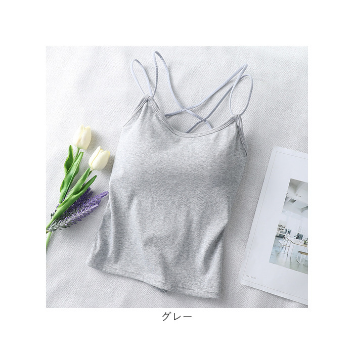 キャミソール バッククロス カップ付き 通販 ブラトップ ブラキャミ ノンワイヤー インナー 肌着 下着 オープンバック 背中見せ クロス キャミソール |  | 15