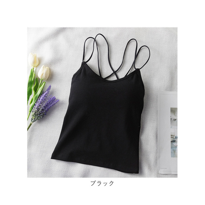 キャミソール バッククロス カップ付き 通販 ブラトップ ブラキャミ ノンワイヤー インナー 肌着 下着 オープンバック 背中見せ クロス キャミソール |  | 16