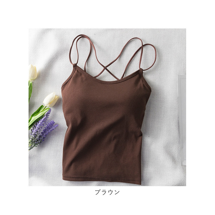 キャミソール バッククロス カップ付き 通販 ブラトップ ブラキャミ ノンワイヤー インナー 肌着 下着 オープンバック 背中見せ クロス キャミソール |  | 17