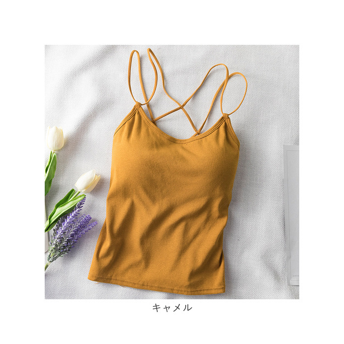 キャミソール バッククロス カップ付き 通販 ブラトップ ブラキャミ ノンワイヤー インナー 肌着 下着 オープンバック 背中見せ クロス キャミソール |  | 18