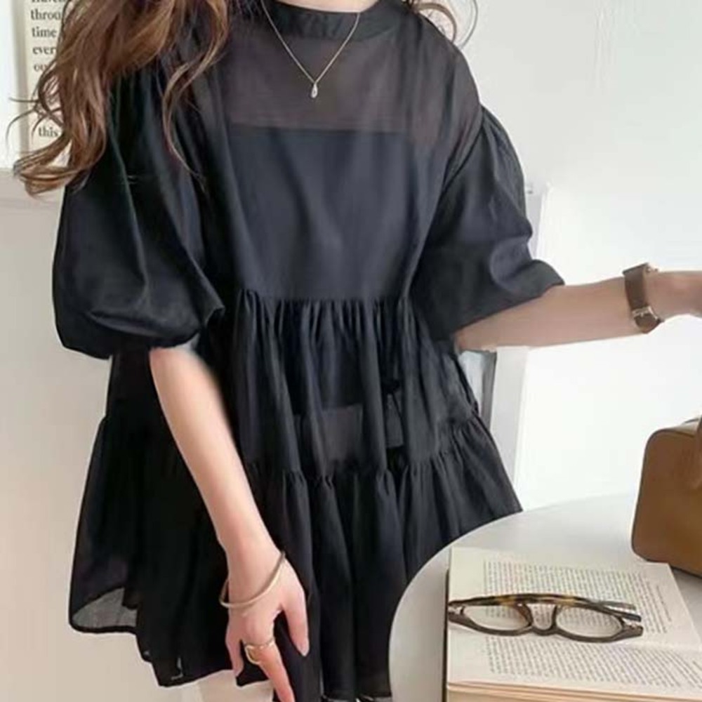 裾 バルーン ブラウス レディース 七分丈 通販 シャツ ティアードブラウス バルーンブラウス ボリュームブラウス 袖ボリューム ボリューム袖 ティアード 裾 |  | 02