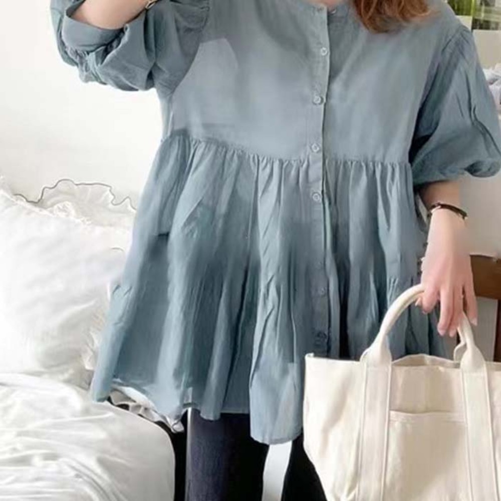 裾 バルーン ブラウス レディース 七分丈 通販 シャツ ティアードブラウス バルーンブラウス ボリュームブラウス 袖ボリューム ボリューム袖 ティアード 裾 |  | 03