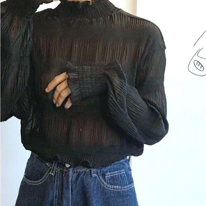 レディース ブラウス 長袖 おしゃれ 通販 シアーシャツ シアートップス ハイネック フリル きれいめ 上品 オフィスカジュアル 通勤 オフィス レディース |  | 02