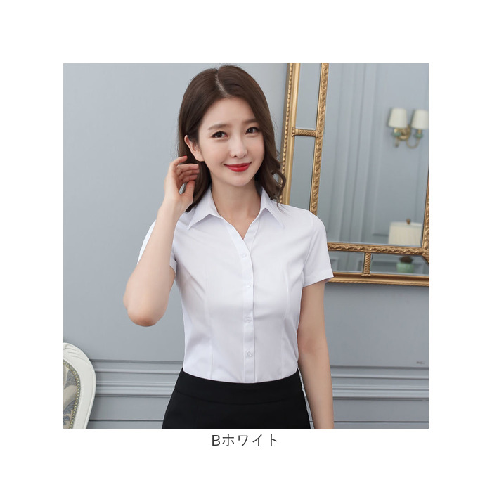 ブラウス Yシャツ 半袖 レディース 通販 シャツ yシャツ ワイシャツ 事務服 制服 フォーマルシャツ フォーマル スキッパー Vネック スリム ブラウス |  | 10