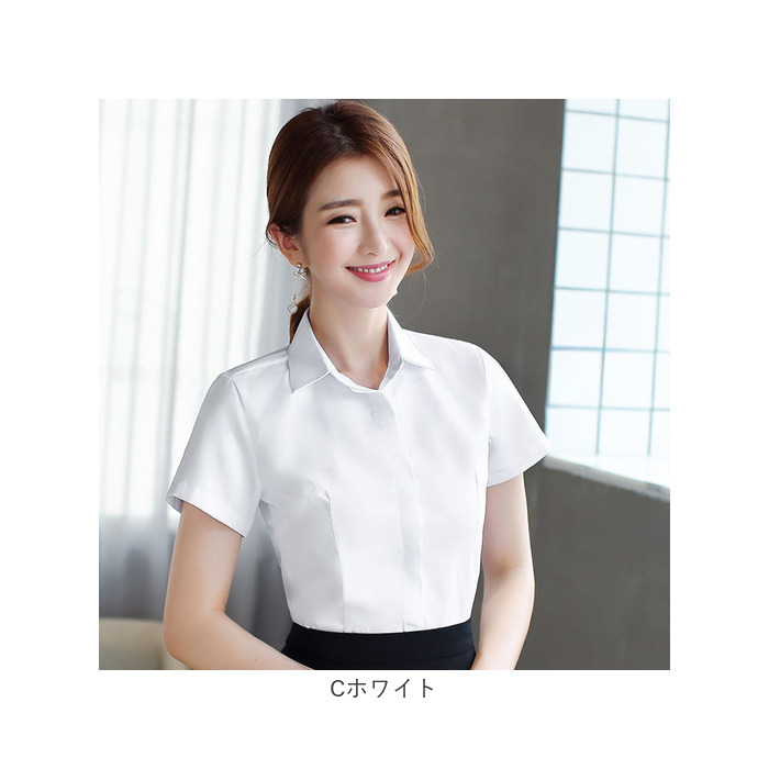 ブラウス Yシャツ 半袖 レディース 通販 シャツ yシャツ ワイシャツ 事務服 制服 フォーマルシャツ フォーマル スキッパー Vネック スリム ブラウス |  | 11