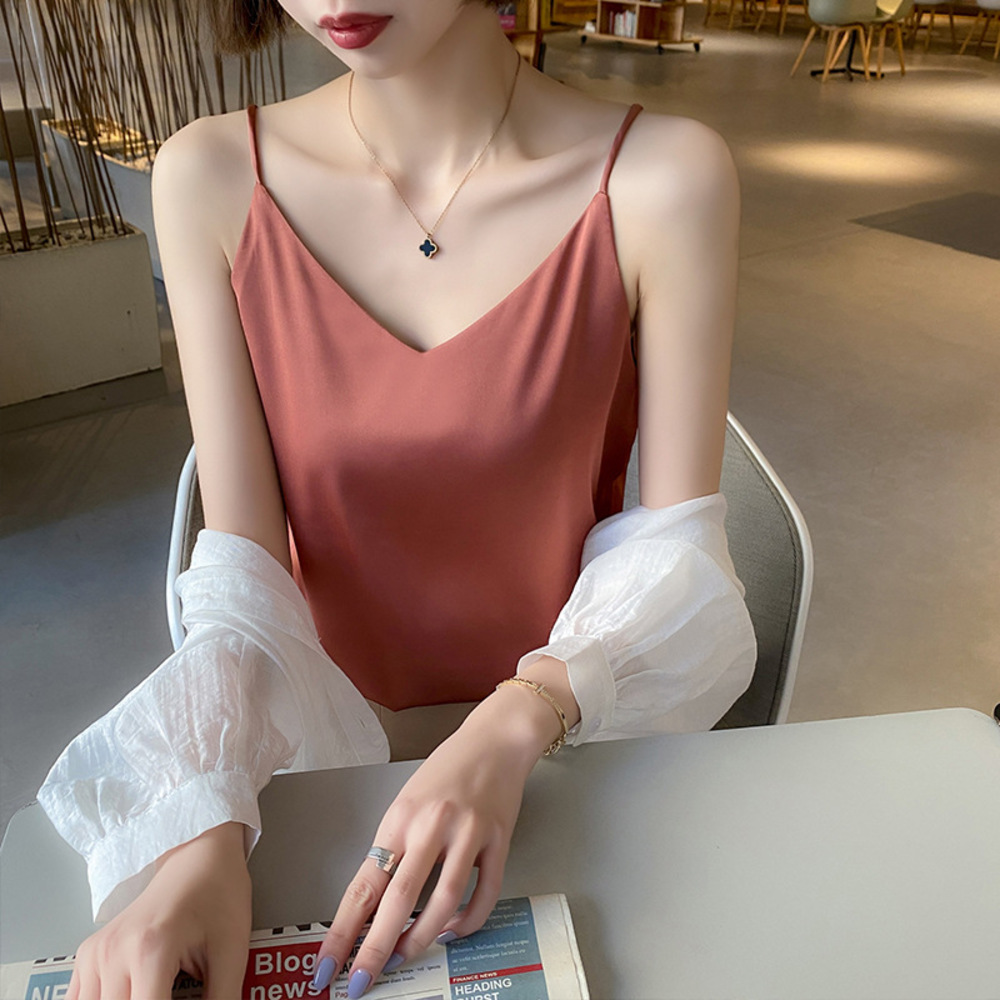 インナー キャミソール サテン 下着 肌着 トップス ノースリーブ レディース おしゃれ きれいめ アンダーウェア ゆったり 光沢感 サラサラ 保温 吸湿 インナー | BACKYARD FAMILY | 05