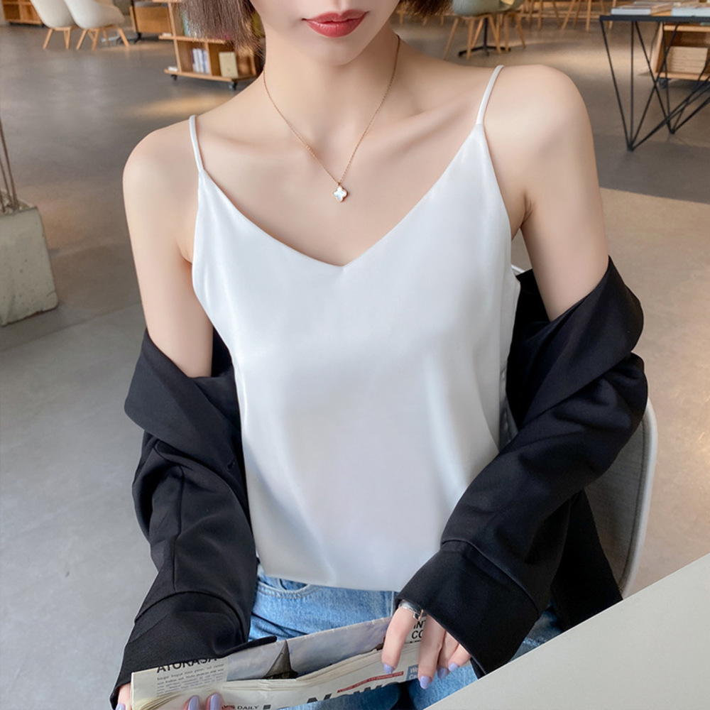 インナー キャミソール サテン 下着 肌着 トップス ノースリーブ レディース おしゃれ きれいめ アンダーウェア ゆったり 光沢感 サラサラ 保温 吸湿 インナー | BACKYARD FAMILY | 02