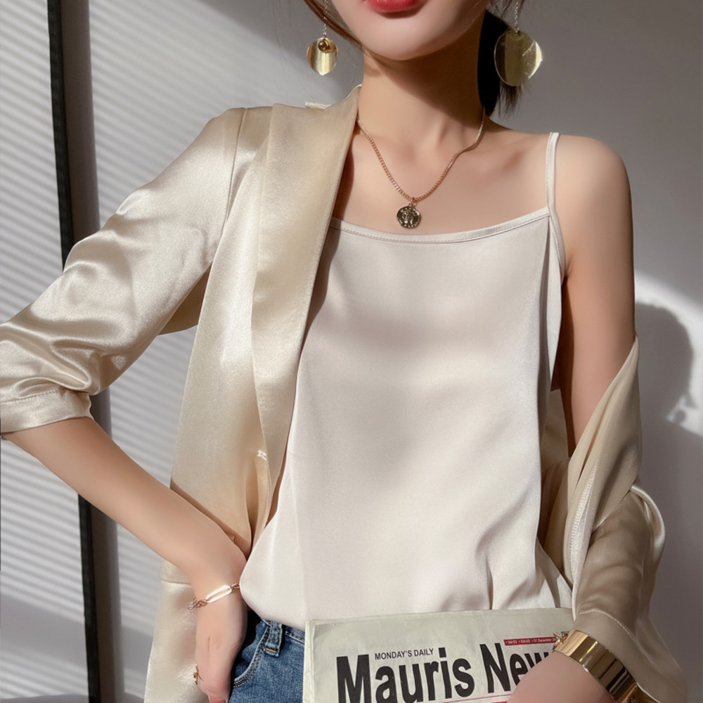インナー キャミソール サテン 下着 肌着 トップス ノースリーブ レディース おしゃれ きれいめ アンダーウェア ゆったり 光沢感 サラサラ 保温 吸湿 インナー | BACKYARD FAMILY | 06