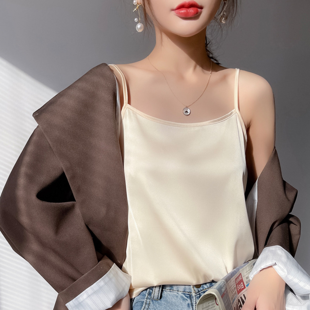 インナー キャミソール サテン 下着 肌着 トップス ノースリーブ レディース おしゃれ きれいめ アンダーウェア ゆったり 光沢感 サラサラ 保温 吸湿 インナー | BACKYARD FAMILY | 10