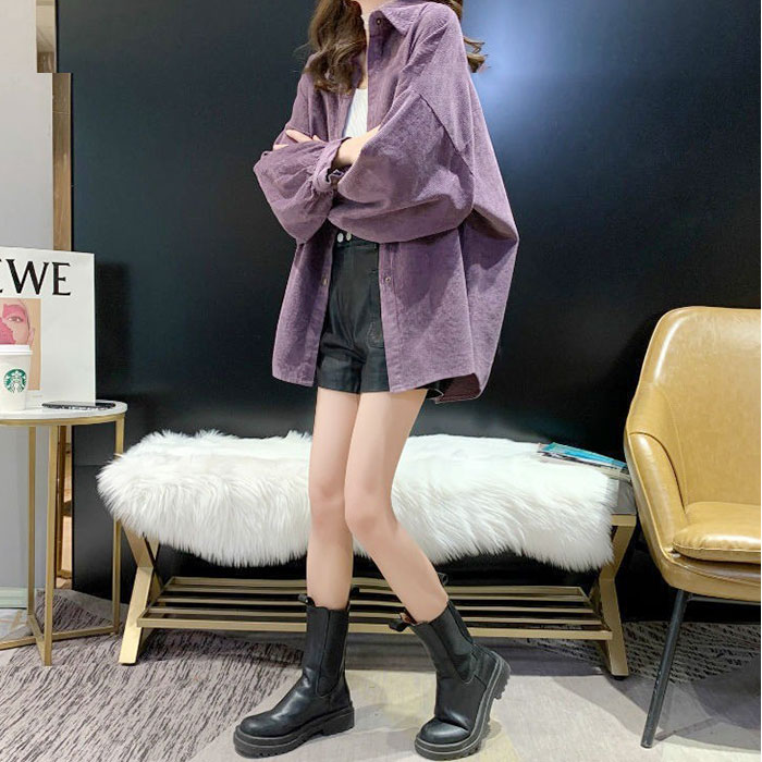 ブラウス 長袖 レディース 通販 コーデュロイブラウス シャツ オーバーサイズ 無地 トップス 羽織り カジュアルシャツ 厚手 長袖トップス おしゃれ 襟付き |  | 08