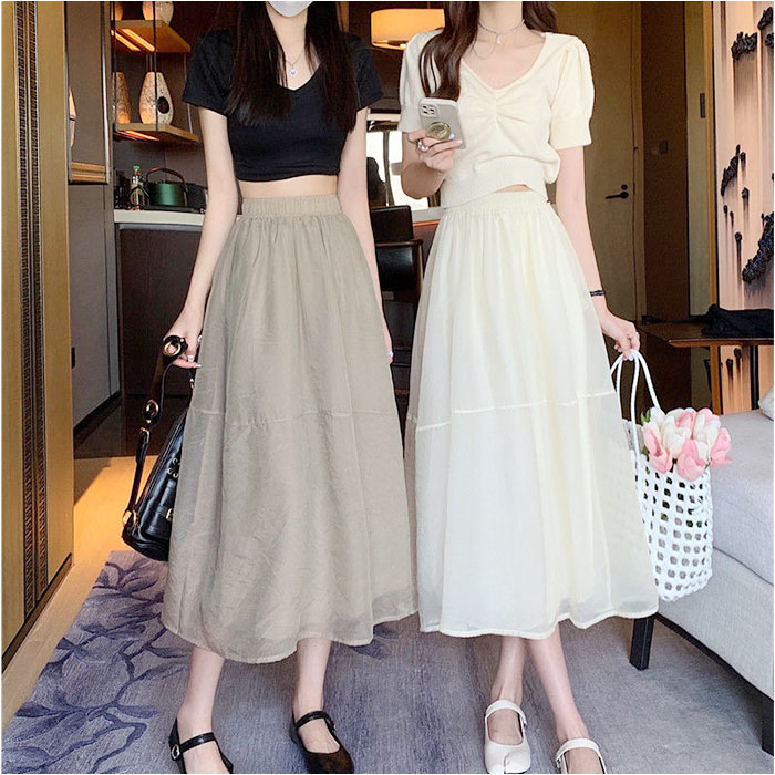 フレアスカート ミモレ丈 通販 シフォンスカート ロング スカート フレア ロングスカート ボトムス Aライン ウエストゴム 透け感 ふんわり フレアスカート |  | 13