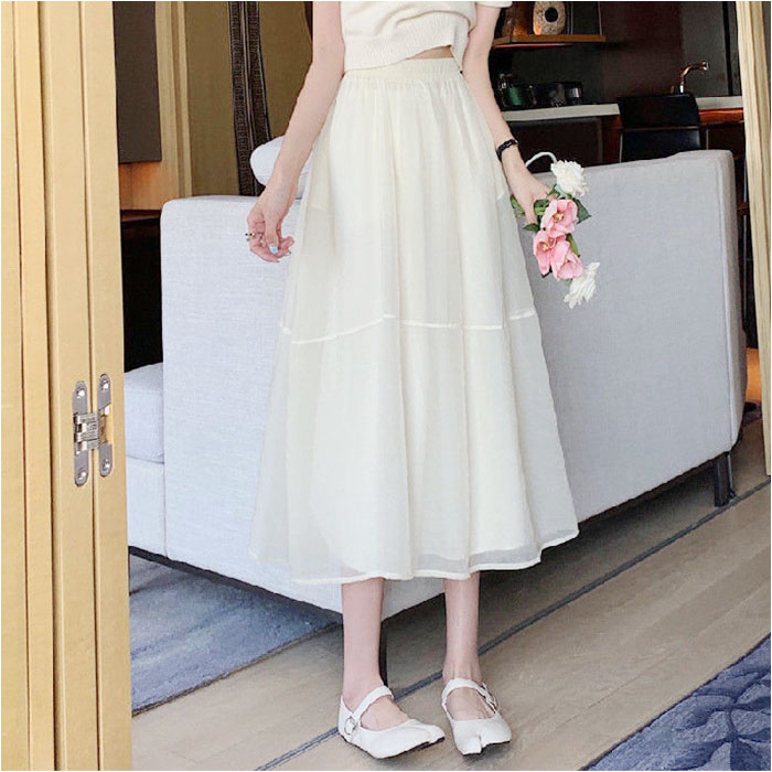 フレアスカート ミモレ丈 通販 シフォンスカート ロング スカート フレア ロングスカート ボトムス Aライン ウエストゴム 透け感 ふんわり フレアスカート |  | 02